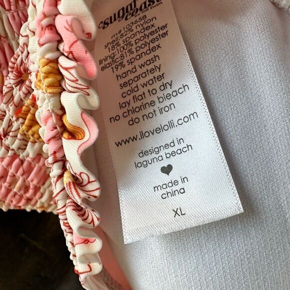 NWT Lolli Swim Floral Smocked Cut Out Halter Swimsuit Cream 1 piece - Size 1XL - Picture 4 of 7